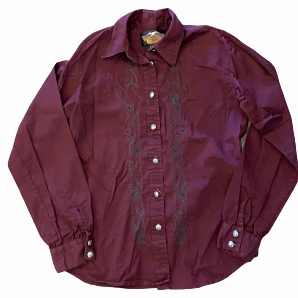 Harley-Davidson Maroon Embroidered Button Down